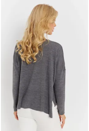 Kadın Antrasit Önü Kısa Triko Kazak YİL551