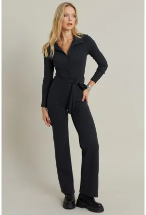 Kadın Antrasit Polo Yaka Kemerli Tulum YLE1099