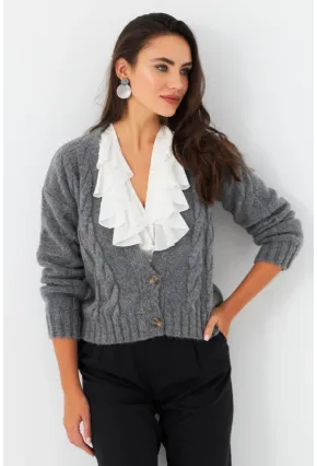 Kadın Antrasit Saç Örgülü Hırka YV295