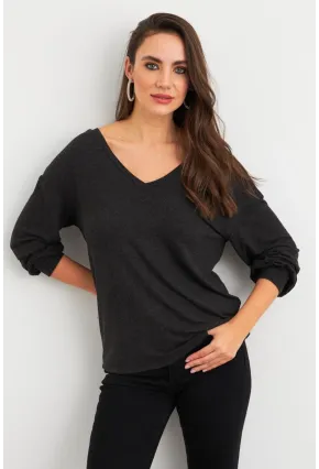 Kadın Antrasit Sırtı Fiyonklu Bluz EY3022