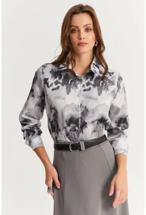 Kadın Antrasit Taş Düğmeli Desenli Gömlek MLVF9