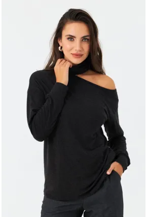 Kadın Antrasit Tek Omuz Açık Balıkçı Bluz EY2981