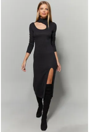 Kadın Antrasit Yaka Pencereli Yırtmaçlı Elbise Yİ1984