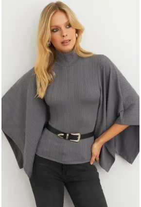 Kadın Antrasit Yarasa Kol Balıkçı Bluz MTF32