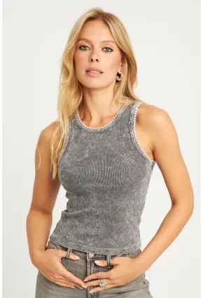 Kadın Antrasit Yıkamalı Triko Bluz AYD341