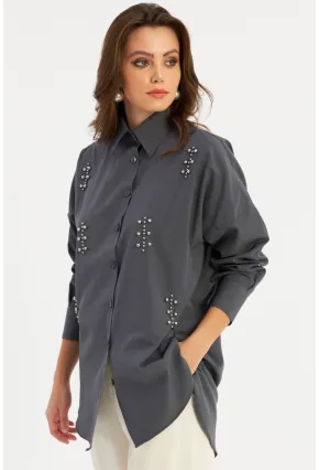 Kadın Antrasit Zımbalı Gömlek MASF1