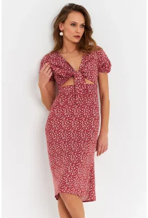 Kadın Badem Düğümlü Pencereli Midi Elbise Q1002