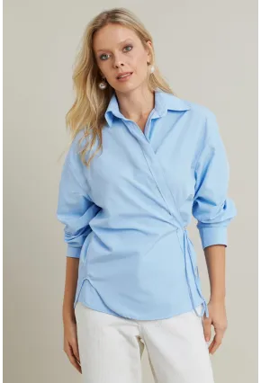 Kadın Bebe Mavi Bağlama Detaylı Gömlek ZER418