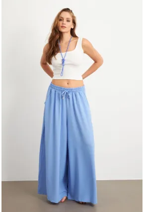 Kadın Bebe Mavi Beli Lastikli Cepli Palazzo Pantolon Sİ1155