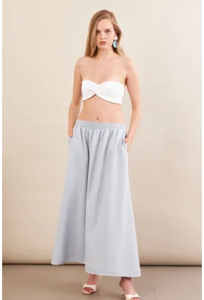 Kadın Bebe Mavi Keten Cepli Midi Etek RSP4440