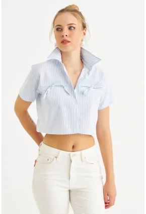 Kadın Bebe Mavi Kurdele Detaylı Crop Gömlek MPC302