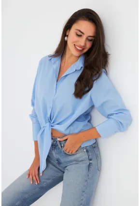 Kadın Bebe Mavi Önü Bağlamalı Gömlek ZER417
