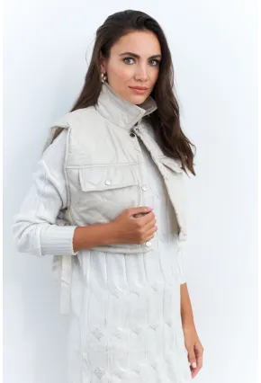 Kadın Bej Crop Yelek İS808