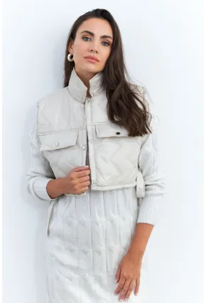 Kadın Bej Crop Yelek İS808