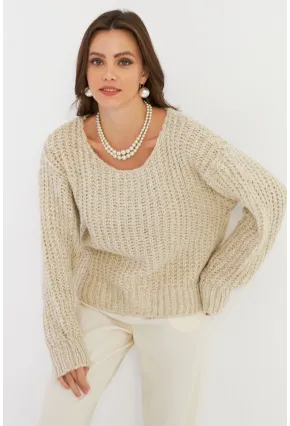 Kadın Bej Parlak Kazak KAZ25