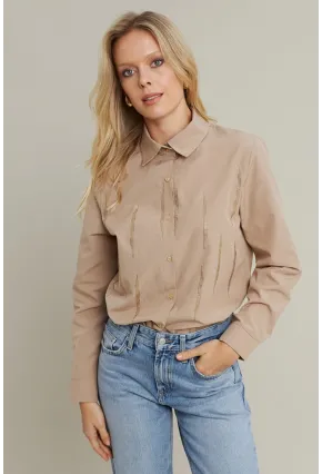 Kadın Bej Taşlı Gömlek MZER412