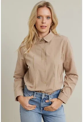Kadın Bej Taşlı Gömlek MZER412