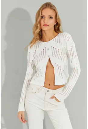 Kadın Beyaz Ajurlu Kısa Hırka SF2511