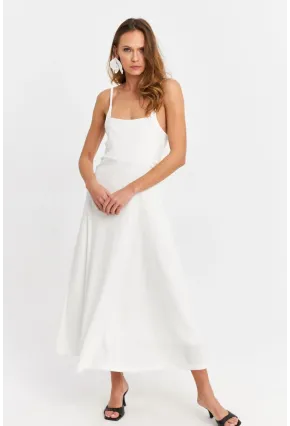 Kadın Beyaz Askılı Bürümcük Midi Elbise EY3057