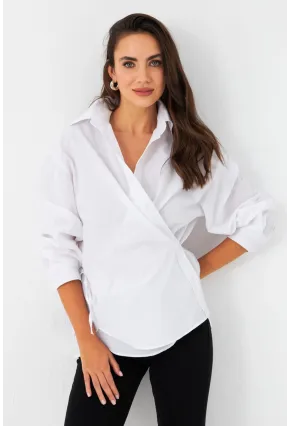 Kadın Beyaz Bağlama Detaylı Gömlek ZER418