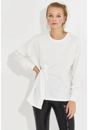 Kadın Beyaz Bağlamalı Sweatshirt Yİ2493