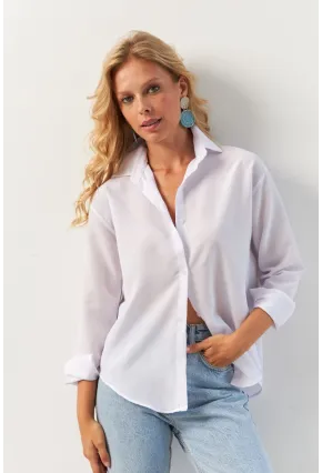 Kadın Beyaz Basic Gömlek HNT02