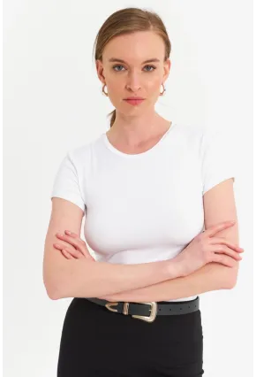 Kadın Beyaz Basic T-Shirt FLS07