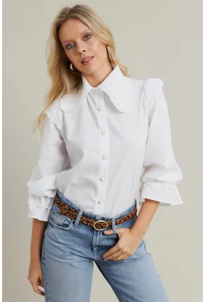 Kadın Beyaz Bebe Yaka Dantelli Gömlek MQS1839