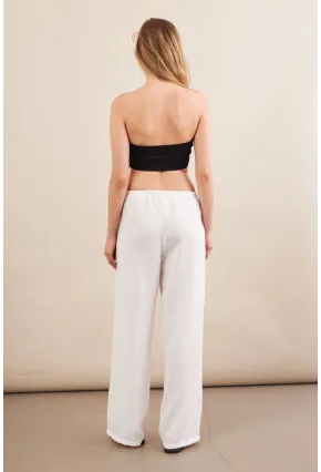 Kadın Beyaz Beli Bağcıklı Pantolon ZH105