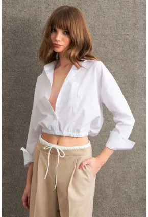 Kadın Beyaz Beli Lastikli Gömlek ELT3835