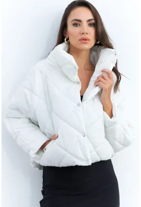 Kadın Beyaz Beli Lastikli Yarasa Kol Şişme Mont MX11