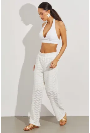Kadın Beyaz Beli Lastikli Yarım Astarlı Brode Pantolon TW80018