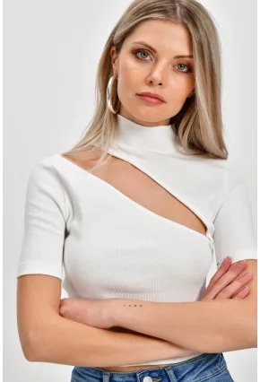 Kadın Beyaz Çapraz Yaka Kaşkorse Kısa Bluz B74