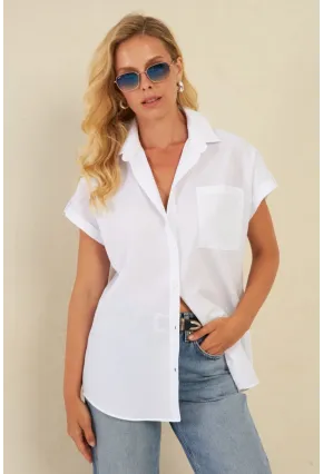 Kadın Beyaz Cepli Gömlek ZER410