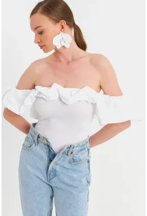 Kadın Beyaz Çıtçıtlı Straplez Body TPG07