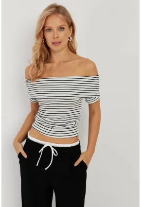 Kadın Beyaz Çizgili Madonna Bluz YZ1001