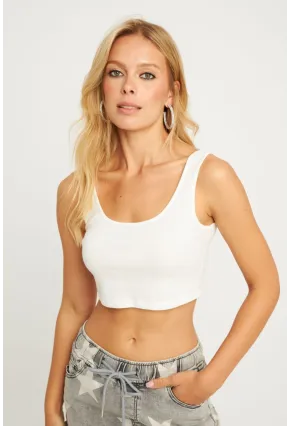 Kadın Beyaz Crop Bluz AYD339