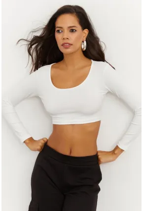 Kadın Beyaz Crop Bluz CG261