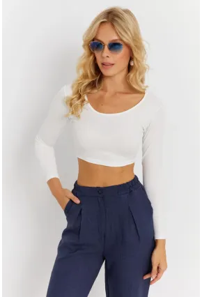 Kadın Beyaz Crop Bluz CG367