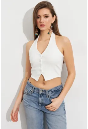 Kadın Beyaz Crop Bluz SE18