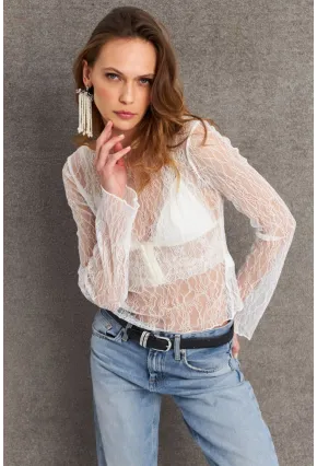 Kadın Beyaz Dantel Bluz BAR803