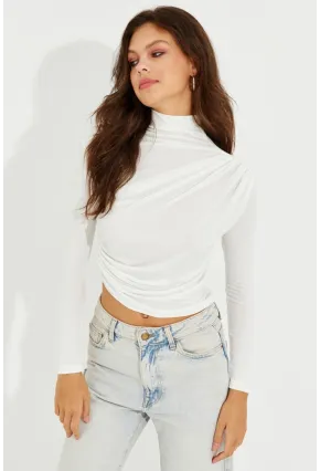 Kadın Beyaz Drapeli Bluz LPP1226