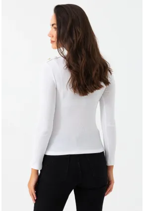 Kadın Beyaz Düğme Detaylı Bluz MAYD14