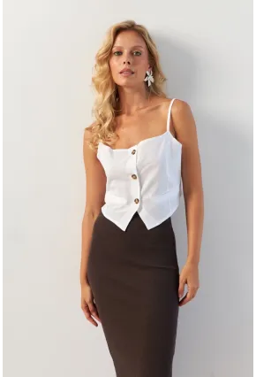 Kadın Beyaz Düğmeli İp Askılı Yelek MP20153