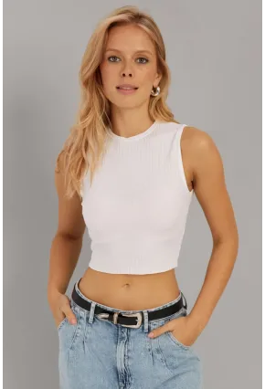 Kadın Beyaz Fitilli Crop Bluz LPP1262