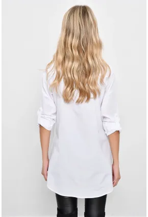 Kadın Beyaz Gizli Düğmeli Uzun Gömlek SF2001