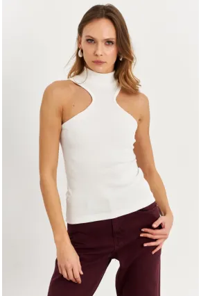 Kadın Beyaz Halter Yaka Kaşkorse Bluz EY1454