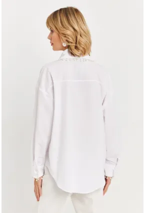 Kadın Beyaz İnci Detaylı Gömlek KED4162