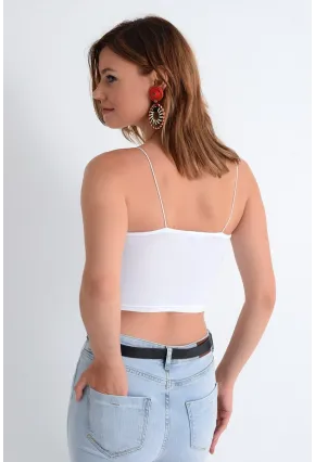 Kadın Beyaz İp Askılı Penye Büstiyer EF10