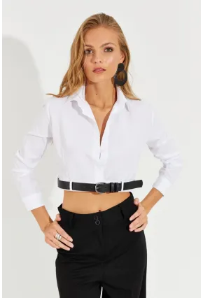 Kadın Beyaz Kemerli Kısa Gömlek MEN2017